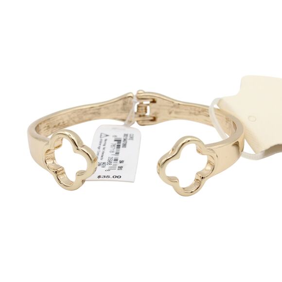 Gold Clover Hinged Bangle Bracelet #B2075 - Picture 1 of 4